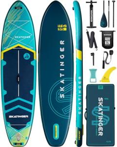 Skatinger 11'6×35" Super Wide Inflatable Paddle Board, Ultra Stable Stand Up Paddleboards for 450lb/3 People/Family/Big Size w/Shoulder Strap, 100L Backpack, All-Round Sup Board, US Fin
