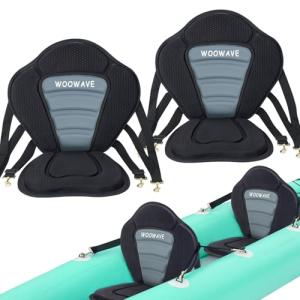 WOOWAVE 2 Pack Kayak Seat Padded Deluxe Paddleboard Seat Adjustable Boat Seat Cushioned Fishing High Back Comfortable Backrest Support for Universal Sit