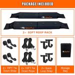MeeFar Universal Car Soft Roof Rack Pads Luggage Carrier System for Kayak Surfboard SUP Canoe Include 2 Heavy Duty Tie Down Straps, 4 Tie Down Rope, 4 Quick Loop Strap and Storage Bag