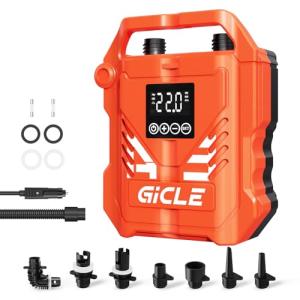 GICLE Paddle Board Pump Electric Portable with 12V DC Car Connector,22PSI Electric SUP Pump for Inflatebles Paddleboard,Bed,Mattress with Dual Stage Inflation and Portable Boat Accessories(Orang)