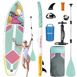 GYMMALL Paddle Board, Inflatable Stand Up SUP Paddle Boards for Adults & Youths of All Skill Levels, Wide & Non-Slip Deck Design Blow Up Paddleboards with Premium Accessories & Storage Bag, Pink