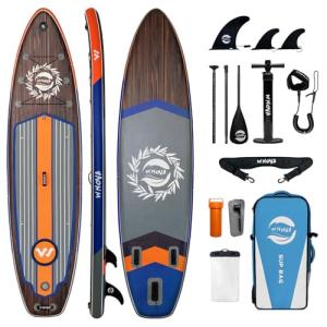 WNOVA Extra Wide Inflatable Paddle Board, 11' x 34" x 6" Stand Up Paddle Board for Adults, SUP Accessories with Camera Mount, 2+1 Family for Lake, Ocean, Sea,Deep Wood Grain