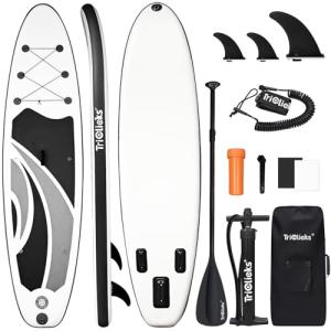 Triclicks 10' Inflatable Paddle Board Stable 30" Wide Design | Non-Slip EVA Deck | Lightweight Yoga SUP Board for Adult Teens | Stand Paddle Board with Backpack Pump Par Belt Repair Kit (Style 10)