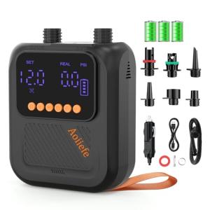 Aoiiefe Portable Rechargeable Electric SUP Paddle Board Pump, Intelligent Dual Stage Inflation&Deflation, Up to 20PSI and Auto-Off for Stand UP Paddle Boards, Kayaks, Tents