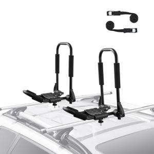VEVOR Kayak Roof Rack 1 Pair J-Bar, Soft Roof Rack Quick Folding, Top Mount Tie Down, Carrier for Kayak, Surf Board, Canoe, SUP, Ski Board, Mount on Car, SUV, Truck, 1 Kayak