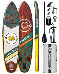 SamamDally 11' Inflatable Paddle Boards for Adults, 34'' Wide All-Around SUP Boards with Premium Accessories, Adjustable Paddle, Removable Fins, Hand Pump & Waterproof Bag (Floral Woodgrain)