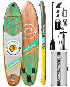 SamamDally 11' Inflatable Paddle Boards for Adults, 34'' Wide All-Around SUP Boards with Premium Accessories, Adjustable Paddle, Removable Fins, Hand Pump & Waterproof Bag (Light Woodgrain)