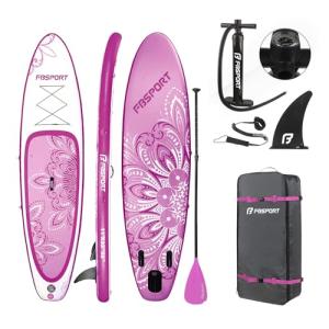 FBSPORT 11' Premium Stand Up Paddle Board, Yoga Board with SUP Accessories & Carry Bag | Wide Stance, Surf Control, Non-Slip Deck, Leash, Paddle and Pump for Youth & Adult (Flower Purple)