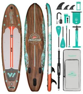 WNOVA 11'6"x35" Stand Up Paddle Board Inflatable, Portable SUP Paddleboard with Complete Accessories, Camera Mount and 10L Dry Bag, Extra Wide Blow Up Paddle Boards for Adults Youth, Classic Wood