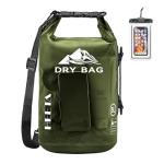 HEETA Dry Bag Waterproof for Women Men, Roll Top Lightweight Dry Storage Bag Backpack with Phone Case for Travel Swimming Boating Kayaking Paddle Board Camping Beach Accessories (Pitch Green, 5L)