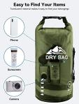 HEETA Dry Bag Waterproof for Women Men, Roll Top Lightweight Dry Storage Bag Backpack with Phone Case for Travel Swimming Boating Kayaking Paddle Board Camping Beach Accessories (Pitch Green, 5L)