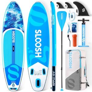 SLOOSH Inflatable Stand Up Paddle Board, 10'6" Paddle Boards with Premium Accessories, Non-Slip EVA Deck, Ultra-Light Carry Bag, Ripple SUP for Youth & Adults of All Skill Levels, Coastal Splash