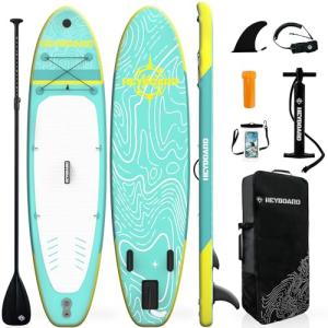 HEYBOARD Inflatable Stand Up Paddle Board 10'6"×32"×6" Standup Paddleboard with Premium SUP Accessories & Backpack, Non-Slip Deck, Waterproof Bag, Leash, Paddle, Hand Pump, Mint Green
