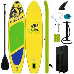 FunWater SUP Inflatable Stand Up Paddle Board Ultra-Light Inflatable Paddleboard with Accessories, Fin, Adjustable Paddle, Pump, Backpack, Leash