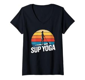 Womens SUP Yoga, Stand Up Paddleboarding Lover and Lake Paddleboard V-Neck T-Shirt