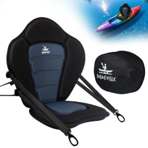 Kayak Seat with Back Support Universal, Folding Paddle Board Seat for Inflatable Kayak, Canoe, SUP, Fishing Boat | Detachable Storage Bag & 4 Quick-Release Adjustable Straps (Thickened Cushion)