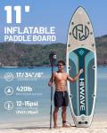 Hiwave Inflatable Stand Up Paddle Board 11’*34”*6” Sup Board,420lbs Capicity, Pet Friendly Paddle Board for Ocean&Lake, w/3pcs Adjustable Paddle