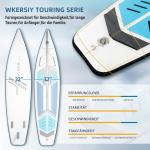 Wkersiy Cruise Inflatable Stand-Up Paddle Board, 12' 6" Length 32" Width 6" Depthm Touring SUP Suitable for Long Distance Paddling with 400LB Capacity 2 Persons Inflatable Paddle Board