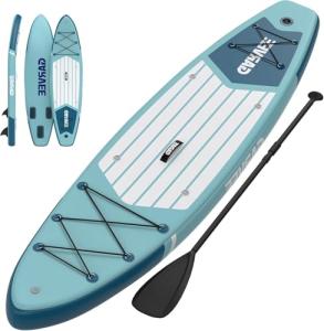 Inflatable Stand-Up Paddleboard PVC Blue Green White Wood Grain with Inflatable Stand-Up Paddleboard, Stand-Up Paddle Board, Paddle Board for Beginners, All-Around Paddle Board, Inflatable SUP Board