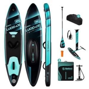 Spatium Inflatable Downwind Board 135L Lucid Ice Model Unpowered Versatile Inflatable Surfing SUP Downwind Board for Water Sports Board with Carbon Fiber Paddle and Foil SP1060 Blue Green Color