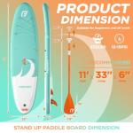 FBSPORT 11' Premium Stand Up Paddle Board, Yoga Board with SUP Accessories & Carry Bag | Wide Stance, Surf Control, Non-Slip Deck, Leash, Paddle and Pump for Youth & Adult(Light Green)