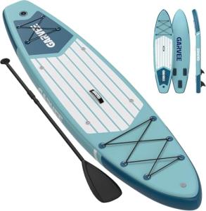 Inflatable Stand-Up Paddleboard PVC Blue Green White Wood Grain with Inflatable Stand-Up Paddleboard, Stand-Up Paddle Board, Paddle Board for Beginners, All-Around Paddle Board, Inflatable SUP Board