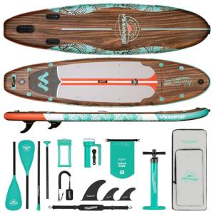 WNOVA 11x34 Stand Up Paddle Board Inflatable, Portable SUP Paddleboard with Complete Accessories, Camera Mount and 10L Dry Bag, Extra Wide Blow Up Paddle Boards for Adults Youth Family, Classic Wood