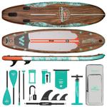 WNOVA 11x34 Stand Up Paddle Board Inflatable, Portable SUP Paddleboard with Complete Accessories, Camera Mount and 10L Dry Bag, Extra Wide Blow Up Paddle Boards for Adults Youth Family, Classic Wood