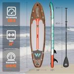WNOVA 11x34 Stand Up Paddle Board Inflatable, Portable SUP Paddleboard with Complete Accessories, Camera Mount and 10L Dry Bag, Extra Wide Blow Up Paddle Boards for Adults Youth Family, Classic Wood