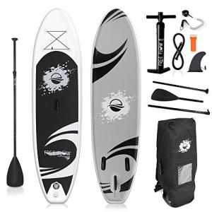 SereneLife Inflatable Stand Up Paddle Board - Wide Stable Design, Non-Slip Deck for Adults & Youth with Premium Paddle Board Accessories: Carry Bag, Dual Action Pump, Paddle, Ankle Leash - 10'6"