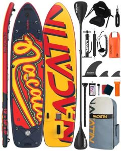 Inflatable Stand Up Paddle Board 12' with Kayak Seat & Dual Paddles – Premium SUP Board for Adults & Families Includes Kayak Conversion Kit, Pump, Leash & Accessories – Stable Wide Deck for Beginners