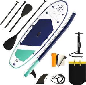 Bifanuo Inflatable Stand Up Paddle Board with SUP Accessories & Backpack. Non-Slip Deck,Wide Stance,Bottom Fin,Double Action Pump and Repair Kit.Youth & Adult Standing Boat