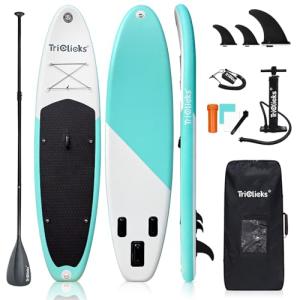 Triclicks 10' Inflatable Paddle Board Stable 30" Wide Design | Non-Slip EVA Deck | Lightweight Yoga SUP Board for Adult Teens | Stand Oar Board with Backpack Pump Paddle Belt Repair Kit