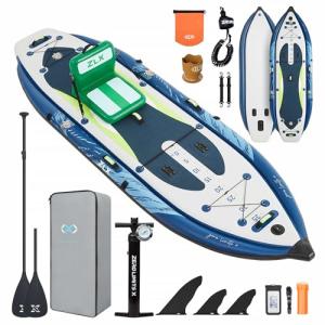 ZLX 11'6''x42'' Extra Wide Inflatable Fishing Paddle Board for Adults- Stable Non-Slip Deck Pad, Dual Reinforced Sides & Quiet Glide, 400lb Capacity SUP, Rod Holder, Camera Mount (Abyss Voyager)