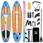 11' Inflatable Stand Up Paddle Board – Extra Wide SUP Paddleboard for Adults, Premium Inflatable Board with Paddle, Pump, Fins, Backpack, Leash & Waterproof Bags (Ocean Bloom)