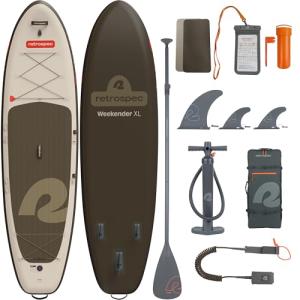 Retrospec Weekender XL Inflatable Paddle Board - Lake Essentials SUP with 400lb Capacity - Wide 11' x 35" x 8" All-Around Board for Fishing & Touring - Complete Kit with Paddle, Pump & Backpack