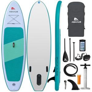 Abahub Inflatable SUP, Wide 10'6" x 31" x 6" iSUP, Standup Paddleboard with Adjustable Carbon Fiber Paddle, Kayak Seat, for Yoga, Paddle Board, Kayaking, Surf, Canoe, Fishing(Teal 31'')