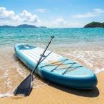 Inflatable Stand-Up Paddleboard - 11-Foot Paddle Board, 33-Inch Width Paddleboard, SUP Board, 10.6-Foot Paddle Board, PVC Blue Green White Wood Grain EVA