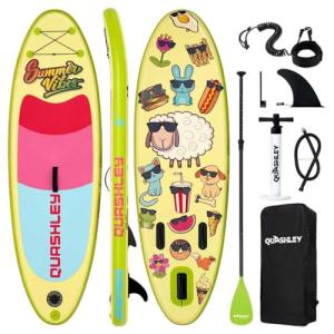 Quashley Kids Stand Up Paddle Board, Inflatable Paddleboards with Sup Board Accessories, Durable, Stable Design, Wide Non-Slip Deck, Hand Pump, Adjustable Aluminum Paddle,Surfboard Youth & Kids