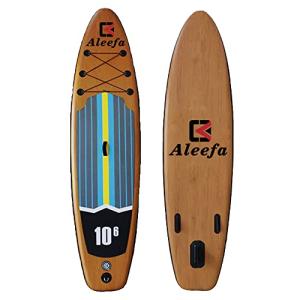 10'6''ft Inflatable Surfboard Wood Grain SUP Paddle Board Double Thick Brushed PVC Paddle Racing