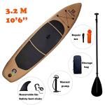 10'6''ft Inflatable Surfboard Wood Grain SUP Paddle Board Double Thick Brushed PVC Paddle Racing