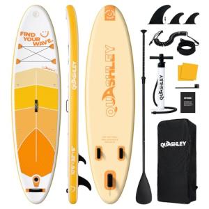 Quashley Inflatable Stand Up Paddle Board - All-Round SUP for Yoga,Fishing,Touring | Portable,Stable,Lightweight with Non-Slip Deck & Paddle for Beginners & Family Fun Yellow