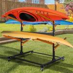 4 Levels Adjustable Kayak Storage Rack, Heavy Duty Freestanding Sup Storage Stand for Outdoor Use, Storage Rack for Kayaks, SUPs, Canoe and Paddleboard,… (Wood)