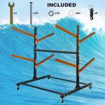 4 Levels Adjustable Kayak Storage Rack, Heavy Duty Freestanding Sup Storage Stand for Outdoor Use, Storage Rack for Kayaks, SUPs, Canoe and Paddleboard,… (Wood)