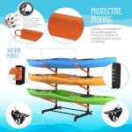 3 Levels Kayak Storage Rack, Heavy Duty Freestanding Sup Storage Stand, Storage Rack for Kayaks, SUPs, Canoe and Paddleboard for Indoor, Outdoor, Garage, Shed, Dock…(Wood)
