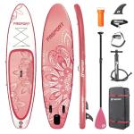 FBSPORT 11' Premium Stand Up Paddle Board, Yoga Board with SUP Accessories & Carry Bag | Wide Stance, Surf Control, Non-Slip Deck, Leash, Paddle and Pump for Youth & Adult (Flower Pink)