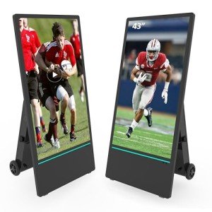 43 Inch Outdoor Portable Digital Signage with Rechargeable 1200WH Battery and Wheels,1800nits Brightness LCD Touch Screen Digital Kiosk with IP65 Waterproof, Android 11