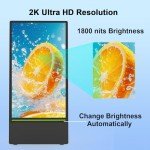 43 Inch Outdoor Portable Digital Signage with Rechargeable 1200WH Battery and Wheels,1800nits Brightness LCD Touch Screen Digital Kiosk with IP65 Waterproof, Android 11