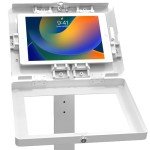 Thin Floor Stand – CTA Tall Standing 360° Kiosk Display Tablet Holder w/Charger Access & Lock for iPad Air 11" M2 (2024) - iPad Pro 11" M4 (2024) - iPad 10.2" & 9.7-11" Tablets - White (PAD-CHKW)