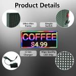 P2.5 Programmable LED Digital Sign Board 15x7 Inch Handheld Portable WiFi Display for Advertising, Vendor Booths, Restaurants, Coffee Shops, Cars,Lightweight Digital Signage